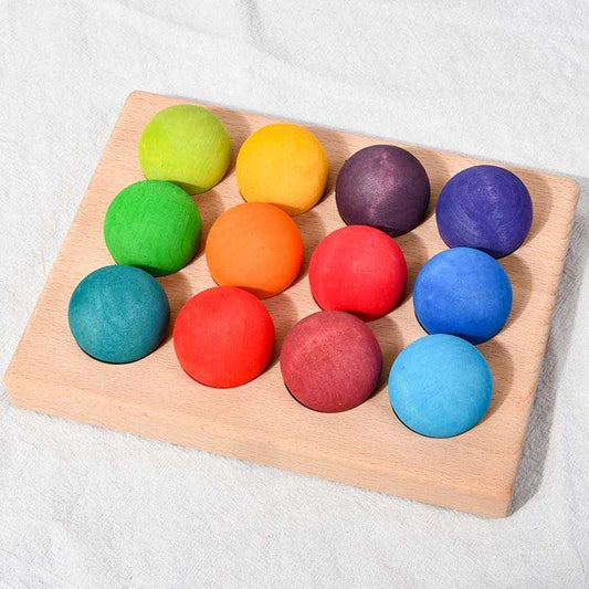 Set 6 palline colorate con base in legno